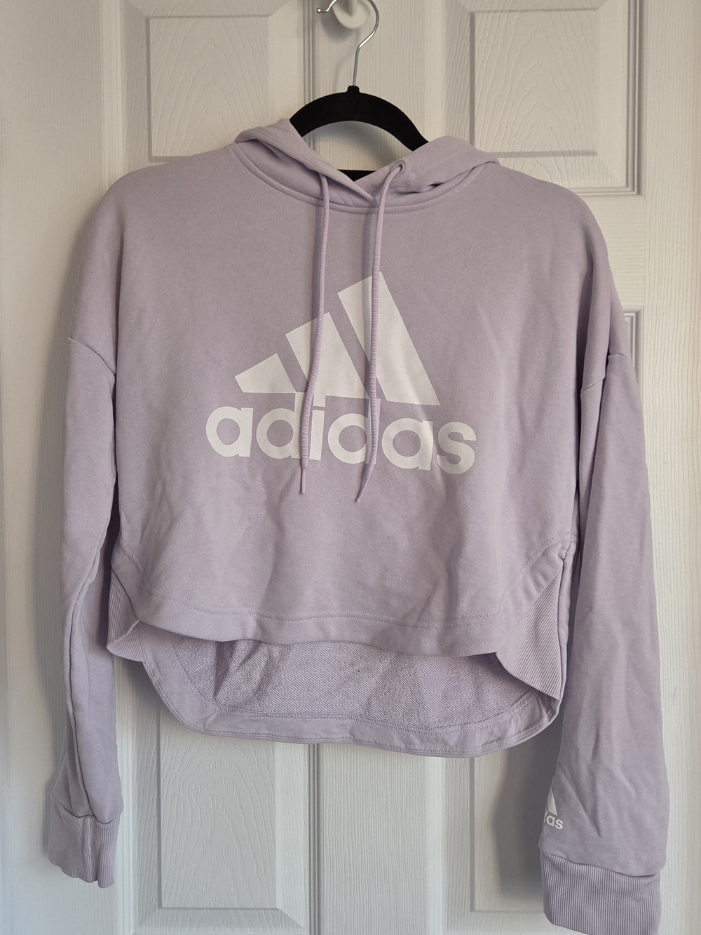 adidas Lavender Cropped Hoodie with White Logo In Size Small